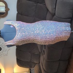 Fashion Nova peach iridescent sequin midi dress